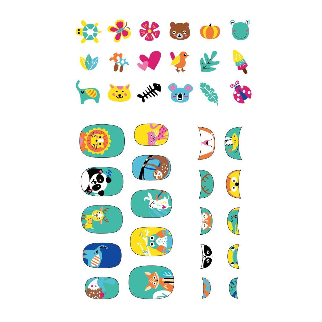 Small Nail Stickers - Animals with Glitter (38 pcs) - NA198178