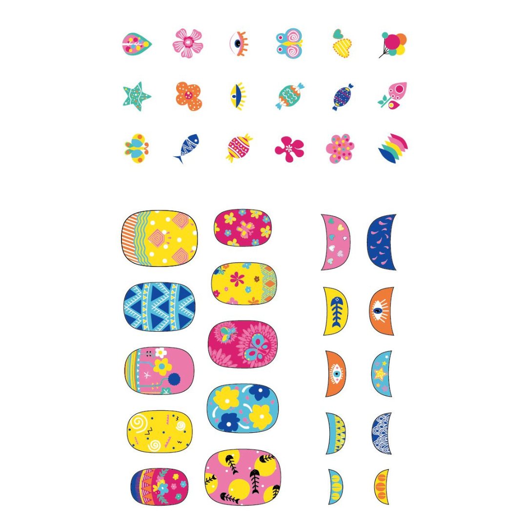 Small Nail Stickers - Flowers with Glitter (38 pcs) - NA198177