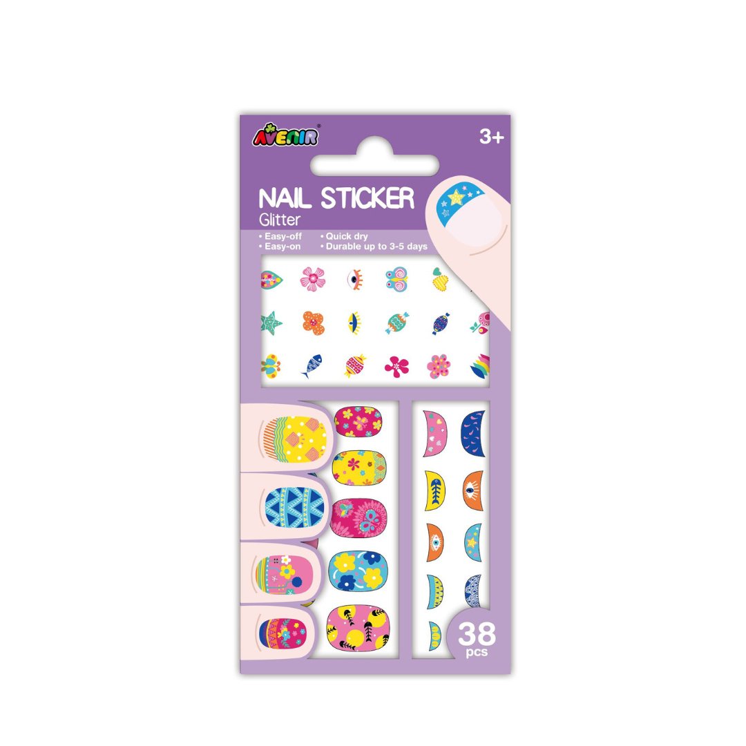 Small Nail Stickers - Flowers with Glitter (38 pcs) - NA198177